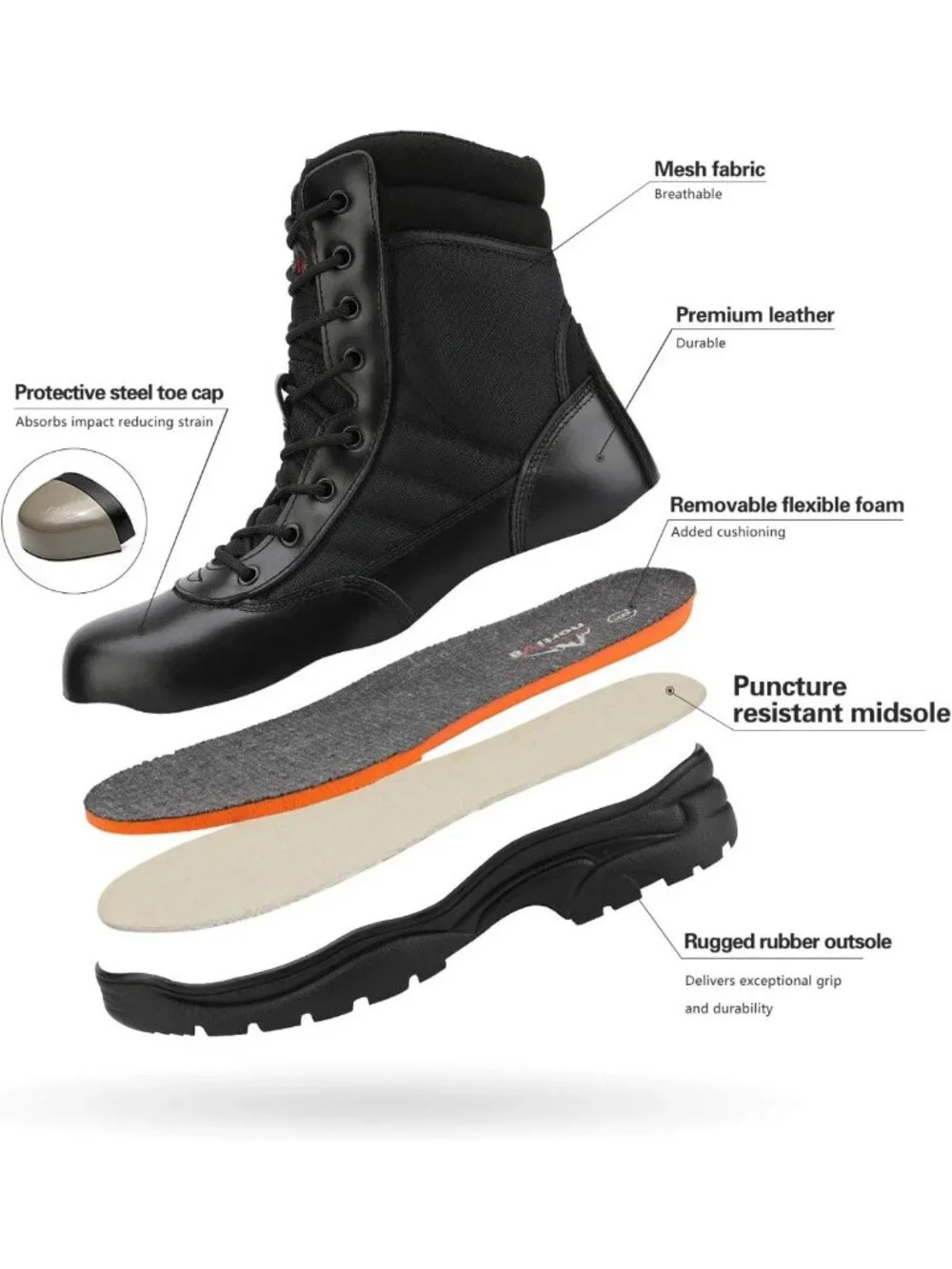 Men's Steel Toe Work Boots with Side Zipper | Slip Resistant Safety Boots for